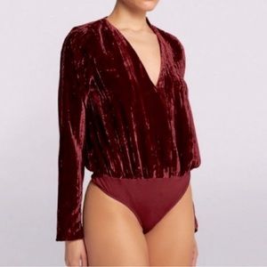 Good American red Velvet Wrap Bodysuit